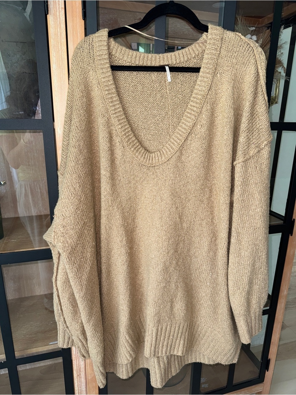 Free People‎ sweater Brookeside tunic Oversized V-Neck Chunky Knit Boho Slouch